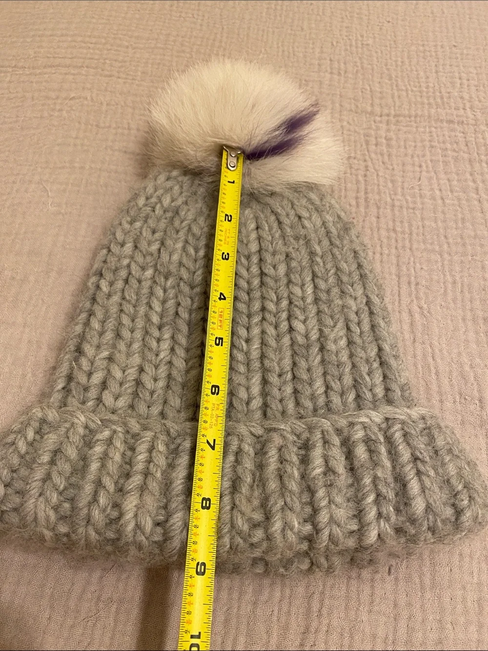 EUGENIA KIM Gray Knit Pom Beanie Hat - Real Fur Pom